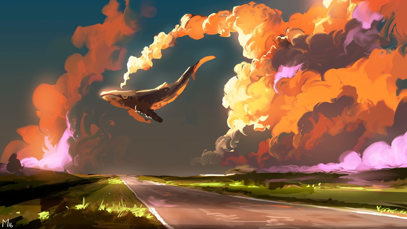 Fantasy, Dominik Mayer, Art, by Dominik Mayer, Cloud Machine, Fiction, Clouds, Figure, 1080P, Road, Kit, 30 min Speedpainting, Concept Art