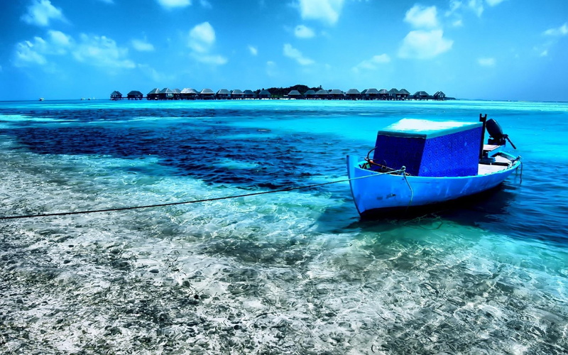 atoll, huraa, kuda, kuda huraa, maldives, small boat, shoreline, island, beach, boat, blue, 3d and abstract, 1080P