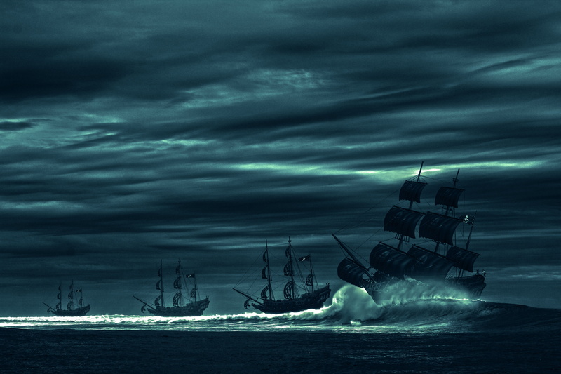 water, one animal, beauty in nature, cloud covered, animal themes, picture, outdoors, boat, pirate ship, grey sky, transportation, cloud - sky, galleon