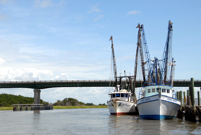 seafood, mast, commercial, nautical, netting, port, dock, 4K, catch, Shrimp Boat, ocean, bridge - man made structure, outdoors, mode of transportation