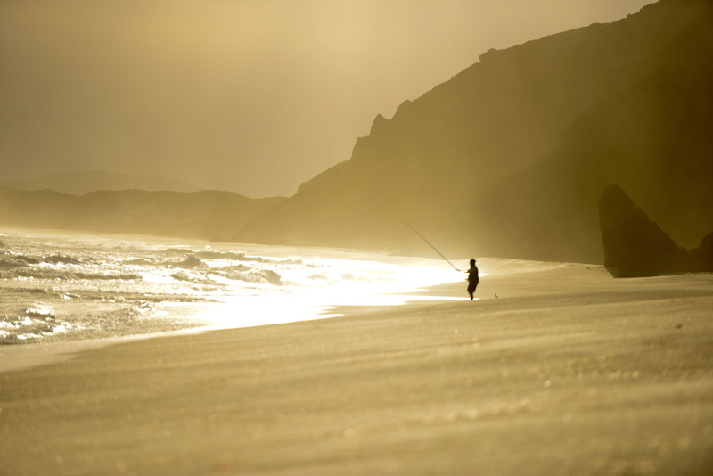 person, Sky, 5K, twilight, Fishing, Ocean, nature, sport, Beach, fisherman, golden, holding, surfing, rod, gray, hour, black, holiday, land, trip, recreation
