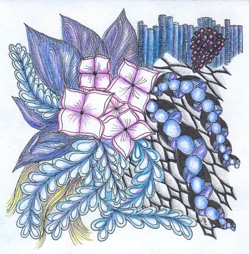 drawing, zentangle, purple, large group of objects, nature, neat, close-up, blue, art and craft, indoors, draw meditative, still life, high angle view