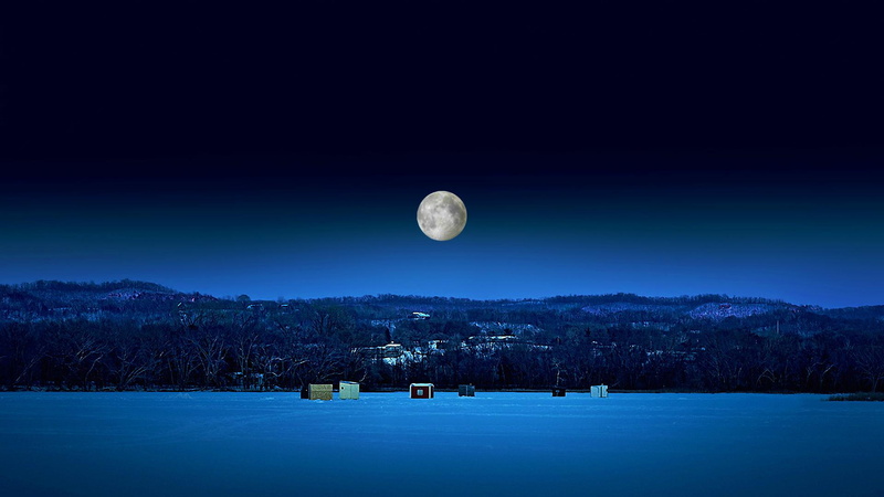 lakes, 1080P, fishing, beauty, nature and landscapes, night, nature, ice