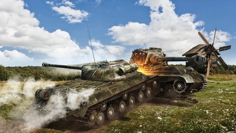 war, old, cannon, tanks, camouflage, WoT, two, battle, deterioration, armored Tank, grass, plant, battlefield, army, tank, outdoors, 1080P, Wargaming.net