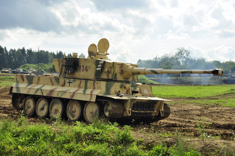 sky, German, fighting, armored tank, no people, land vehicle, heavy, land, military, field, multicolored, Tiger, battle, camouflage, PzKpfw VI, nature