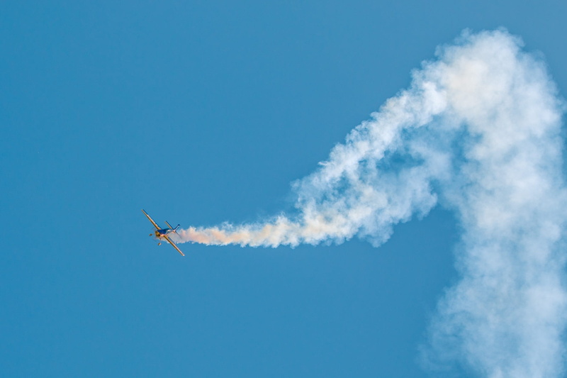 mode of transportation, aircraft, sky, flugshow, blue, history, private airplane, on the move, fighter plane, smoke, flying, low angle view, smoke - physical structure