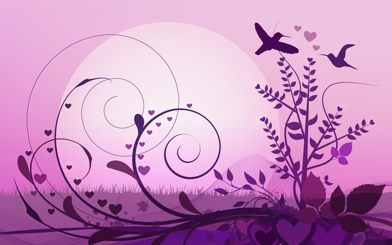 swirl, 1920x1200, plant, pink, humming, vines, vector, hummingbrids, leaf, flowers, purple, hummingbird, 1080P, bird, plants, swirly, artwork, heart
