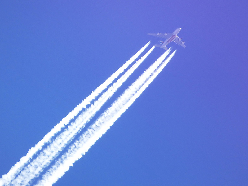 speed, transportation, white color, aerospace industry, blue, sky, Commercial Flight, low angle view, nature, vapor trail, 4K, no people, Plane, smoke