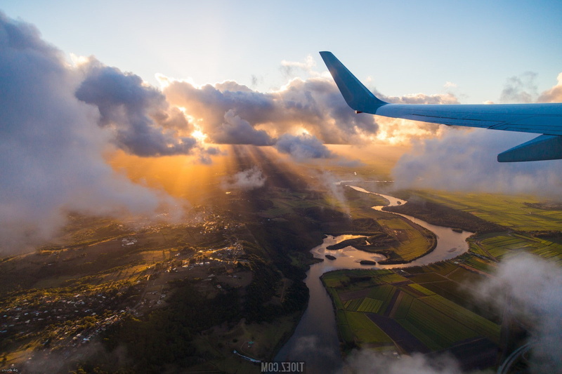 sunset, mid-air, no people, sky, air vehicle, outdoors, aircraft wing, travel, private airplane, cloud - sky, 720P, commercial airplane, mode of transportation