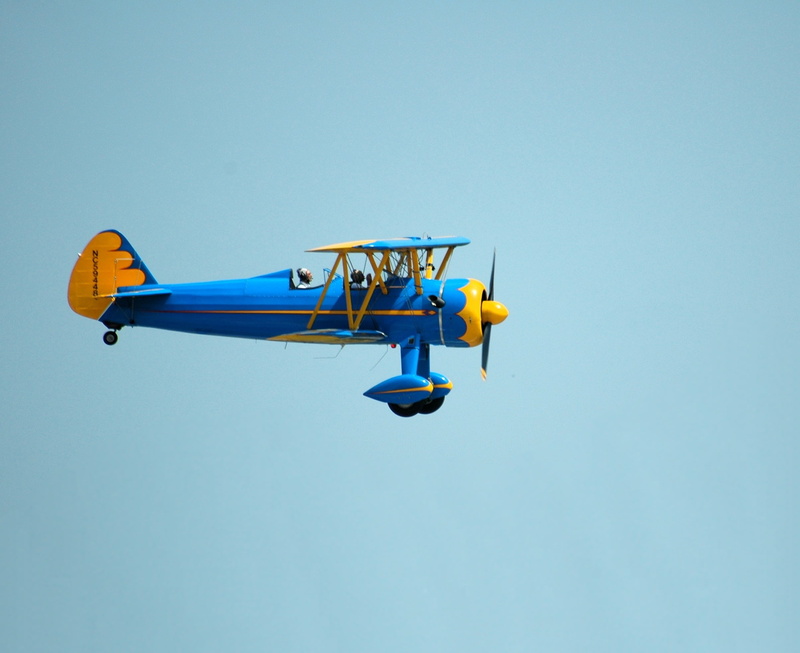 clear sky, air vehicle, low angle view, nature, fly, flight, wing, plane, propeller airplane, 1080P, no people, aviator, yellow, bi-plane, antique, copy space