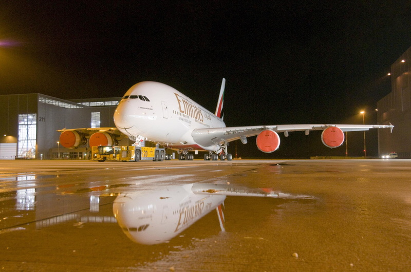airbus a380, 1080P, four-wide-bodied, rolllout, reflection, aeroplane, aircraft planes, aircraft, airbus a 380, airbus, a380