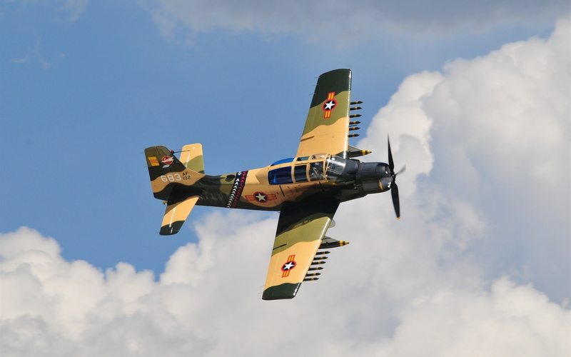 1080P, Attack, green, jet, black, brown, camouflage, fighting, Skyraider, Fighter, e, Sky
