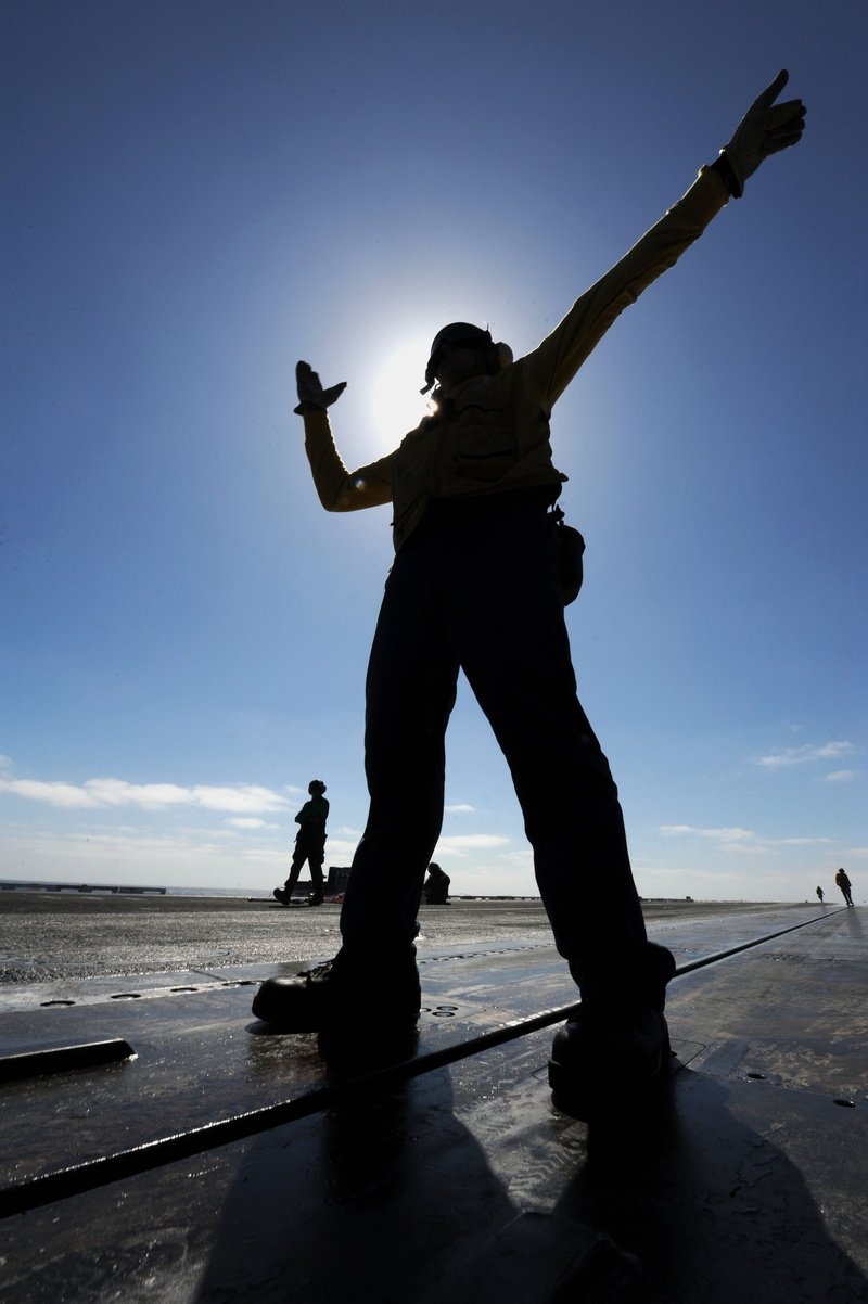 directing, ship, lifestyles, real people, aircraft carrier, human limb, sun, 4K, arms raised, sailor, ocean, people, human arm, sky, man, leisure activity
