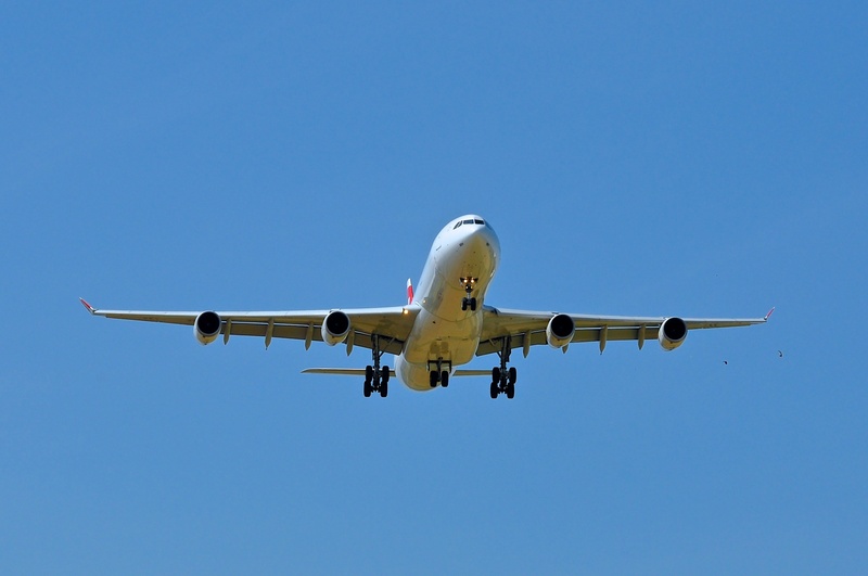 kloten, flying, white, aerospace industry, landing - touching down, arrival, travel, nature, blue, a340, low, landing, angle, day, swiss, motion, low angle view