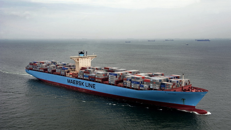 sky, cargo container, 1080P, passenger craft, shipping, tranquility, outdoors, transportation, mode of transportation, nautical vessel, Container Ship Edith Maersk
