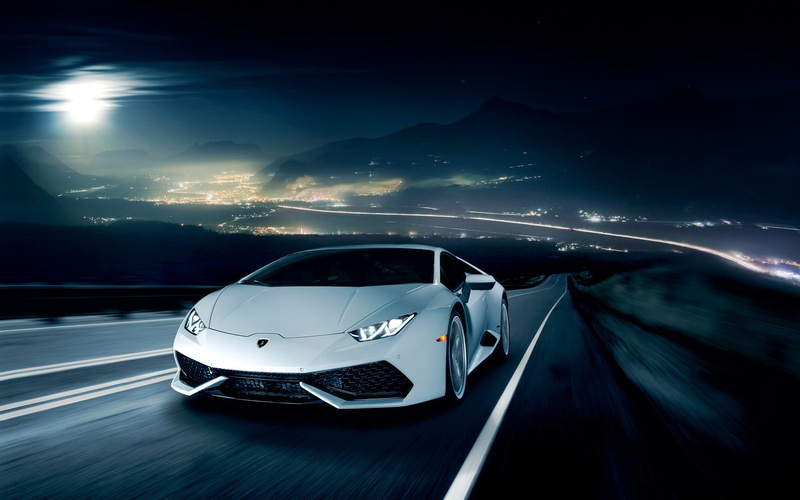 White, 1080P, huracan, Supercar, Road, Lamborghini, lp, Night