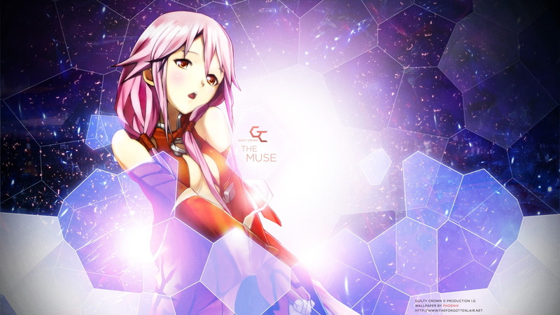 anime, art, long, eyes, blush, people, hair, long hair, cities, Dress, girls, hd, red, yuzuriha, guilty, 1080P, crown, detached, pink, sleeves