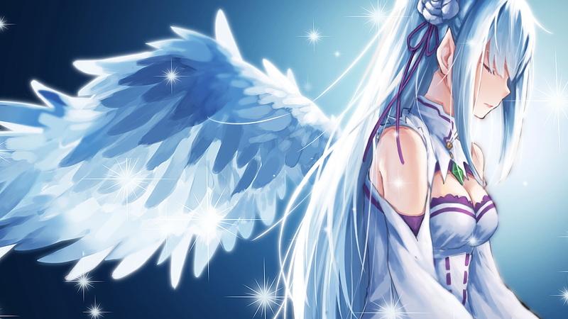 sky, sunlight, wings, art and craft, nature, illuminated, event, outdoors, pattern, no people, low angle view, white hair, Re:Zero Kara Hajimeru Isekai Seikatsu