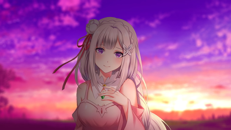sky, 1080P, Emilia (Re: Zero), anime, purple eyes, anime girls, picture-in-picture, Re:Zero Kara Hajimeru Isekai Seikatsu
