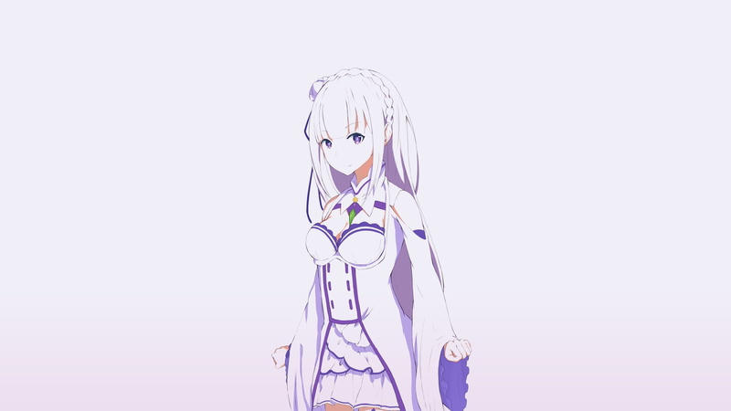 cut out, beautiful woman, front view, cleavage, anime girls, Re:Zero Kara Hajimeru Isekai Seikatsu, indoors, white background, purple, casual clothing