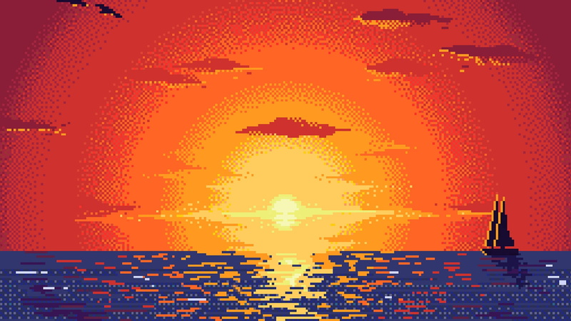 sign, outdoors, built structure, digital composite, no people, building exterior, city, building, 1080P, sunset, digital art, pixel art, water, illuminated