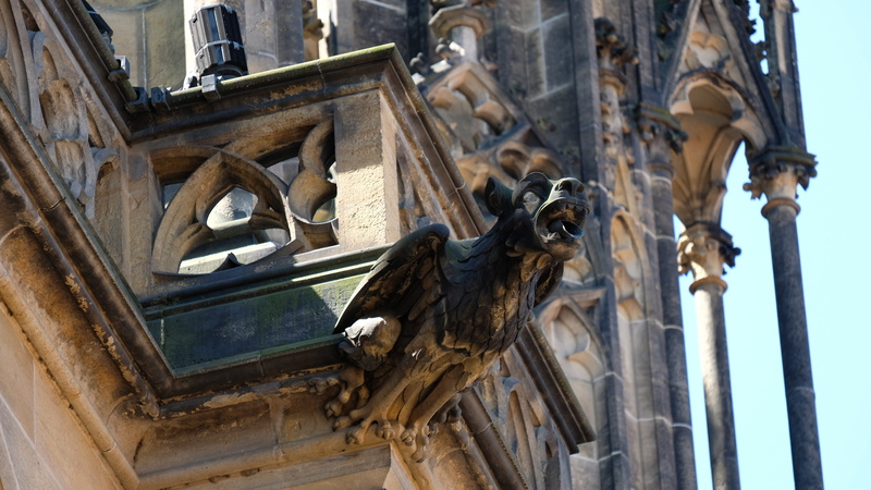 low angle view, city, day, place of worship, creativity, outdoors, 5K, gargola, praha, czech republic, gargoyle, old, no people, built structure, history