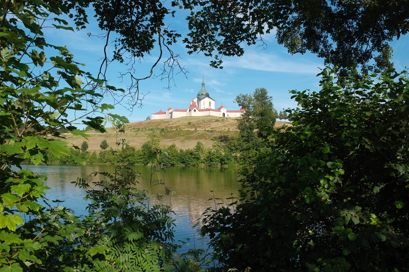 sky, day, czechia, building, zelena hora, belief, spirituality, hill, plant, reflection, 4K, santiny, lake, church, growth, religion, tree, monastery