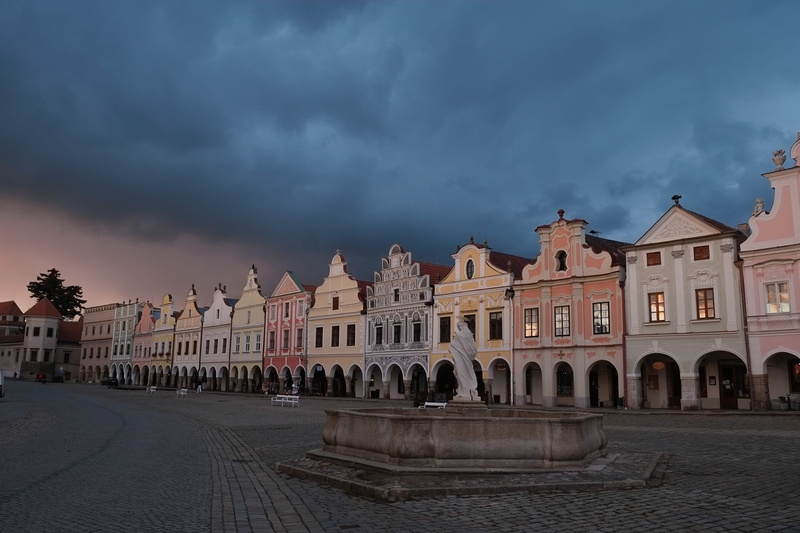 2K, renaissance, arch, street, telc, town, cloud - sky, travel destinations, no people, building exterior, old, city, telč, built structure, sky, architecture