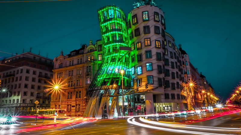 prague, windows, house, built structure, fountain, night, lapse, bending, evening, city street, city, intersection, amsterdam, dancing, photography, building