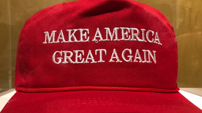 clothing, again, red, make, indoors, 2K, united kingdom, capital letter, no people, america, braid, message, sign, seat, communication, make america great again