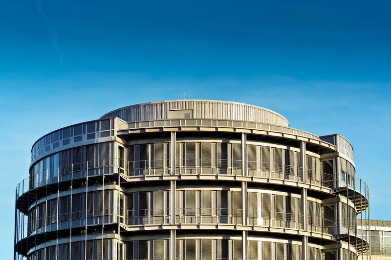 copy space, clear sky, düsseldorf, blue, panel, modern, white, architecture, outdoors, sky, round, glass, abstract, rotunda, about, city, building, reflection