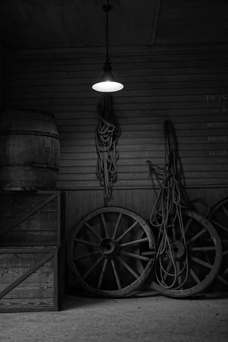 leave, electricity, wheel, indoors, built structure, old building, electric lamp, cart, illuminated, night, ailing, architecture, wall - building feature