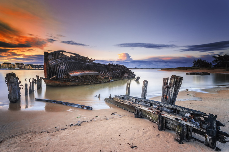 sky, wreck, nature, ship, vehicle, 2K