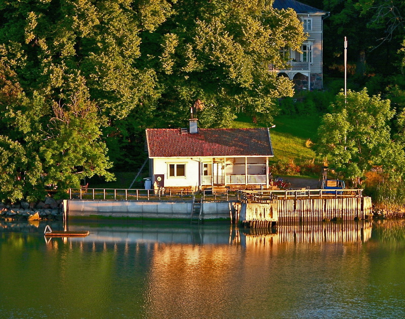 plant, morgenstimmung, archipelago, lake, outdoors, tree, hut, no people, built structure, building exterior, waterfront, log cabin, building, house by the sea