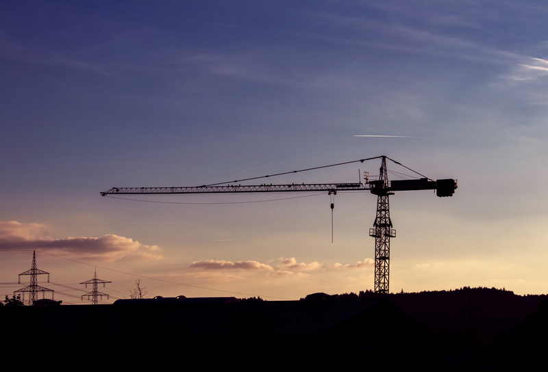 abendstimmung, development, construction site, work, boom, plant, built structure, baukran, architecture, high, construction equipment, industry, outdoors