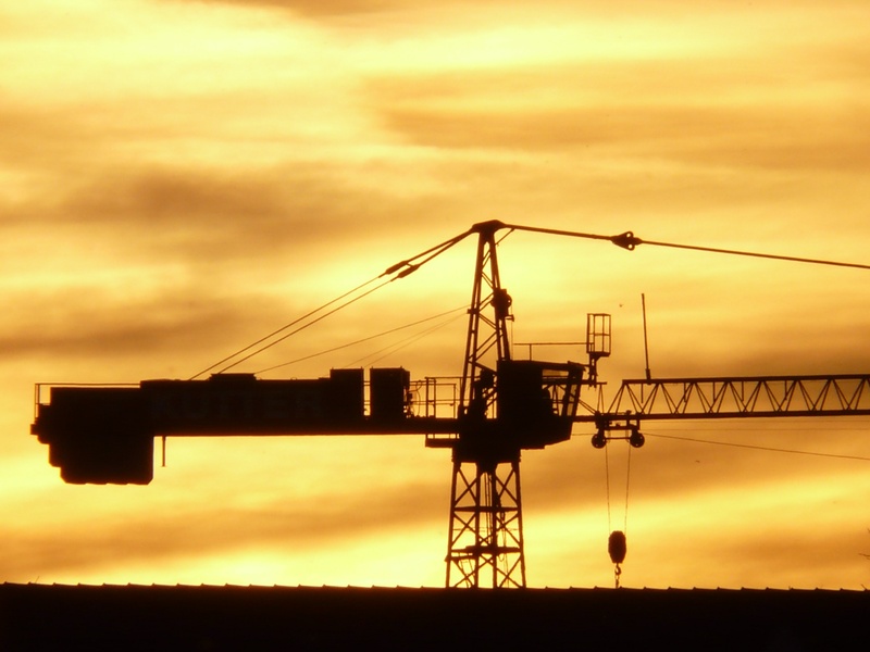 industrial equipment, orange color, transportation, site, back light, construction site, sunset, 2K, crane - construction machinery, construction industry