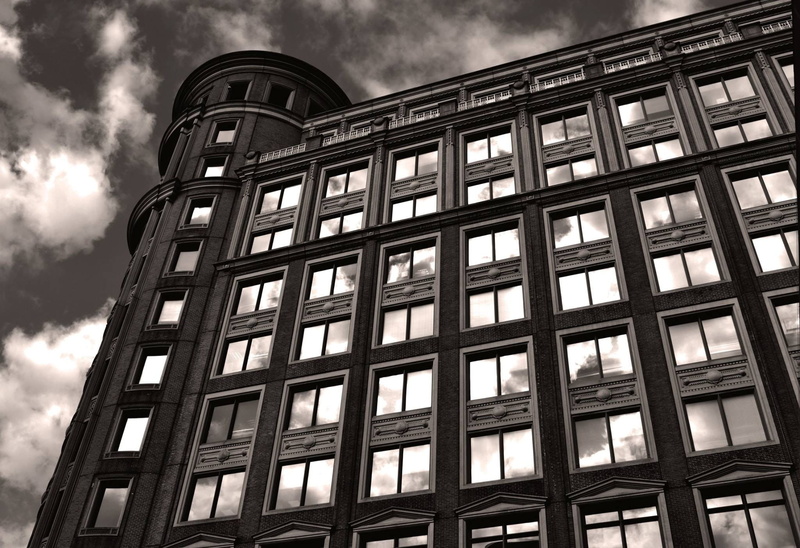 sky, no people, apartments, modern, cloud - sky, skyscraper, repetition, upper, glass - material, water, trees, city, office, brown, day, autumn, pattern