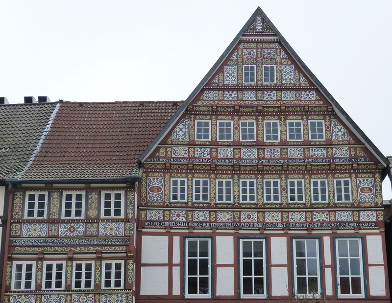 row house, building, Lower Saxony, architecture, the past, window, house, wood, architecture And Buildings, day, truss, old town, bar, city, low angle view