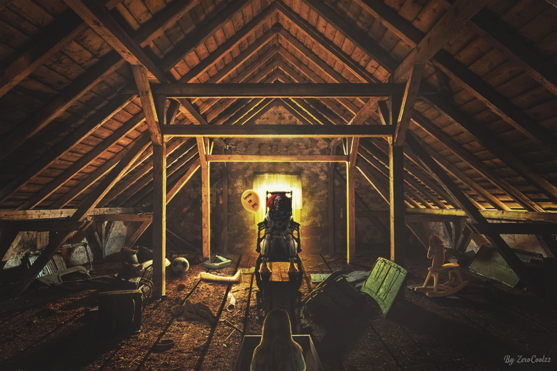 Photo Manipulation, 1080P, clown, Toys in the attic, The attic