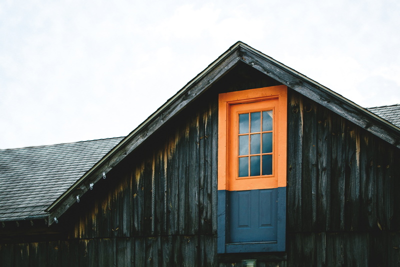 building Exterior, orange, red, window, winter, cloud - sky, run-Down, rustic, roof, architecture, no People, house, barn, rural Scene, abandoned, hut