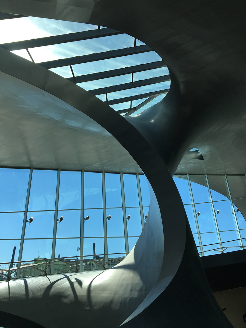 day, shape, glass - material, modern, ceiling, no people, low angle view, station, skylight, sunlight, transparent, building, built structure, reflection