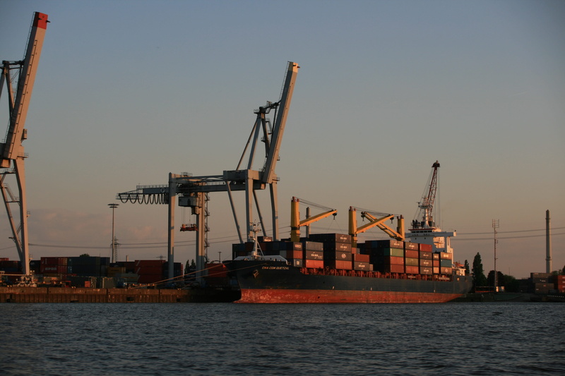 no people, industry, waterfront, freight transportation, harbor, outdoors, sea, machinery, business, container handling, container terminal, nature, container platform