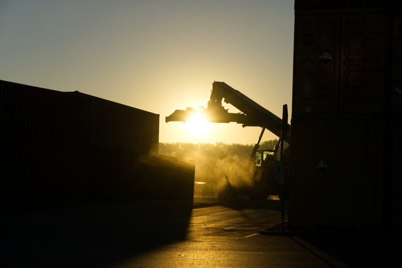 construction site, industry, sunrise, orange color, built structure, construction equipment, nature, cargo container, fog, container, 5K, terminal, construction industry