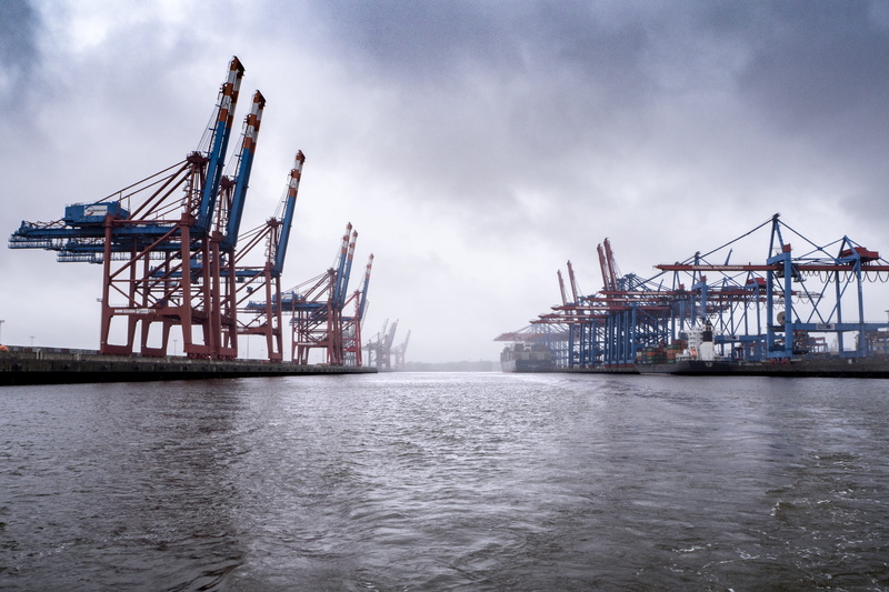 cargo, 4K, transportation, buildings, machinery, cargo container, business, elbe, harbour cranes, commercial dock, port, outdoors, architecture, hamburg