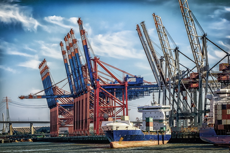 crane - construction machinery, nature, freight transportation, shipping, harbor, cranes, container gantry crane, no people, elbe, outdoors, pier, commercial dock