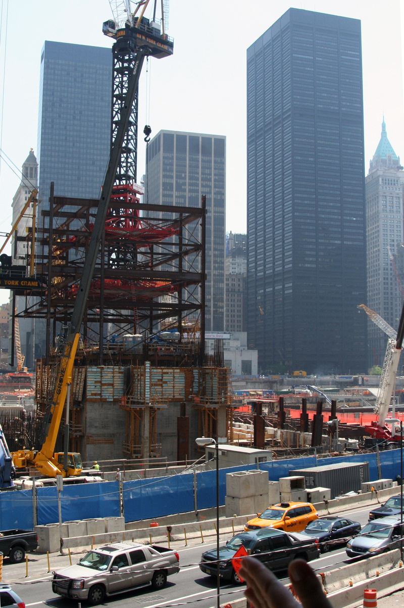 construction industry, motor vehicle, beam, day, crane, skyscraper, building exterior, city, street, safety, structural, modern, under construction, development