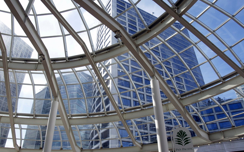 architecture, pattern, pacific rim, building, 1080P, glass - material, skylight, vancouver, architectural feature, sky, no people, sunlight, glass, modern