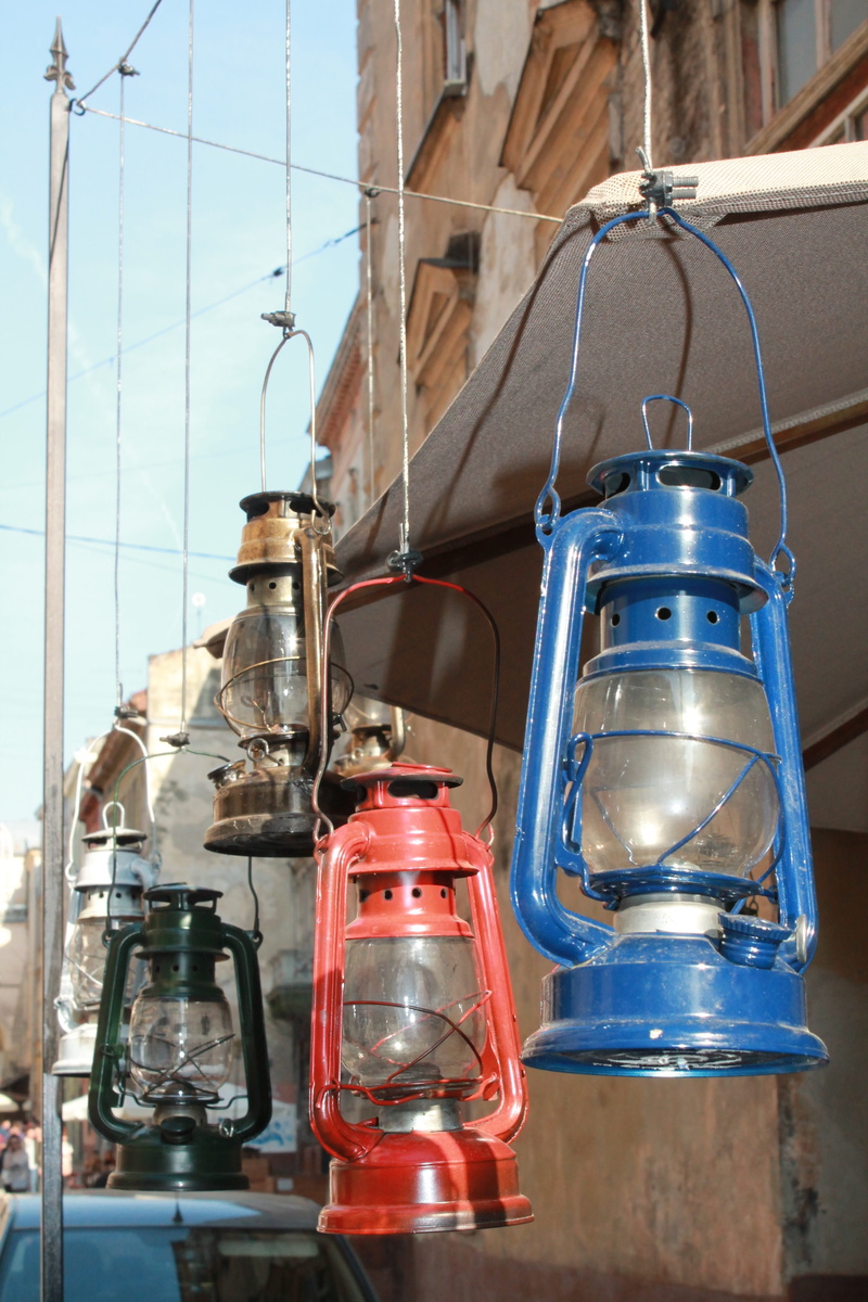 lighting equipment, 4K, day, antiquity, hanging, low angle view, transparent, blue, café, no people, lviv, indoors, nature, lantern, oil lamp, lamp, ornament