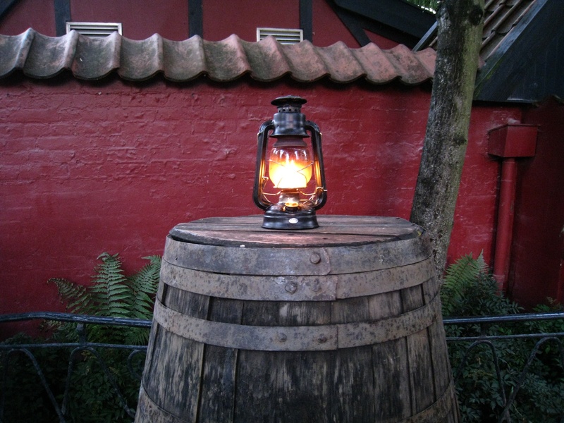 lantern, oil lamp, top, old, barrel, outdoors, lighting equipment, glowing, illuminated, day, wooden, electricity, red, kerosene, lamp, building, 2K, denmark