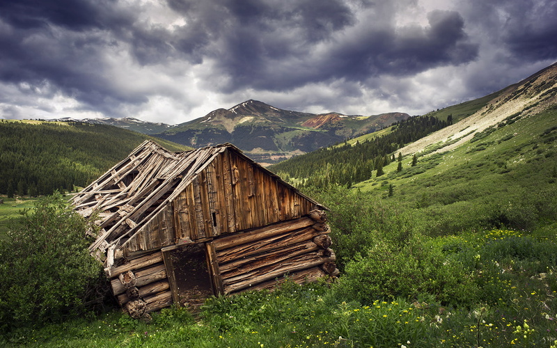 deserted, dilapidated, shed, hd, nature, 1080P, brown, mountains, house, landscape, wooden, abandon